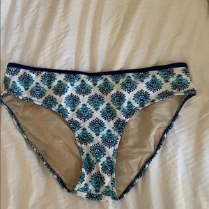 Blue, white, and teal bathing suit bottoms